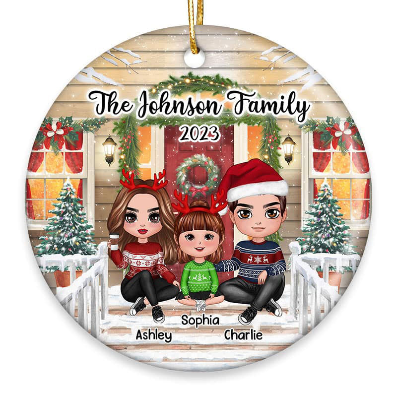 Family 2022 Christmas Front Porch Personalized Circle Ornament