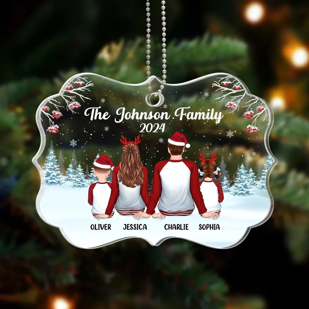 Family Back View Pajamas In Snow Personalized Acrylic Ornament
