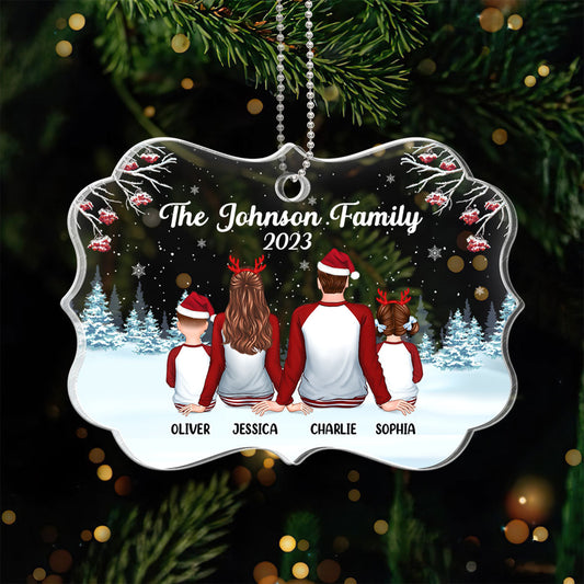 Family Back View Pajamas In Snow Personalized Acrylic Ornament