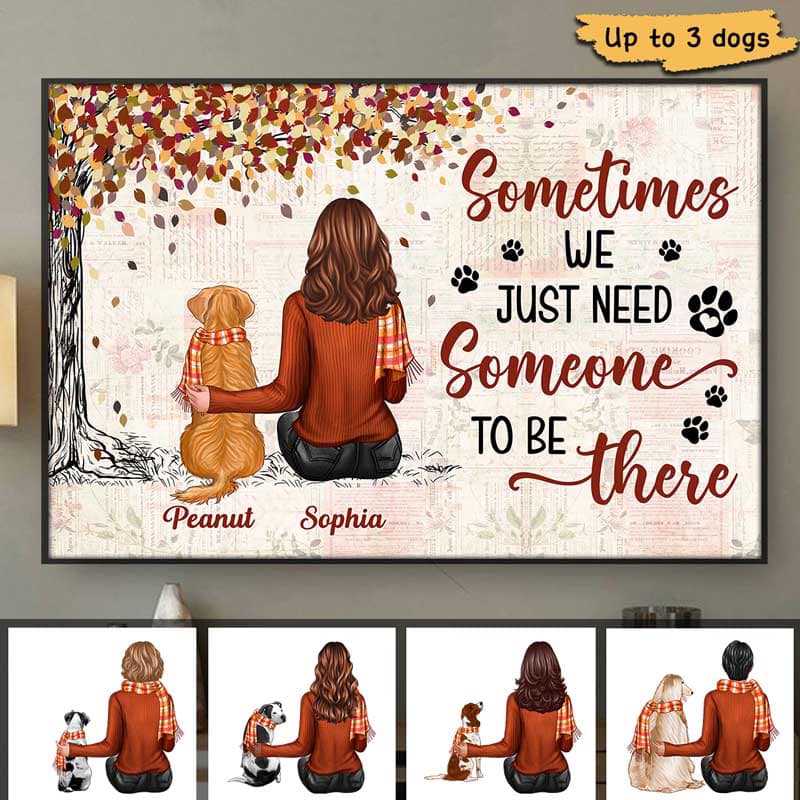 Fall Season Woman And Dogs Sitting Personalized Horizontal Poster