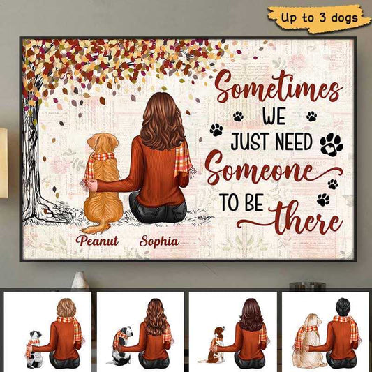 Fall Season Woman And Dogs Sitting Personalized Horizontal Poster