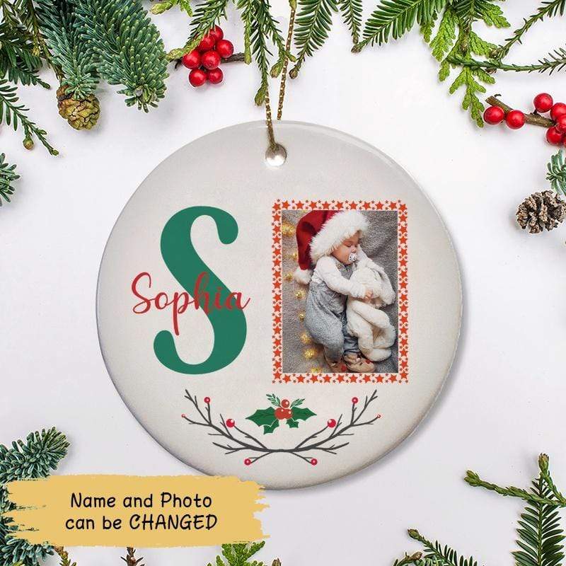 Family - Baby Name Monogram Personalized Circle Ornament