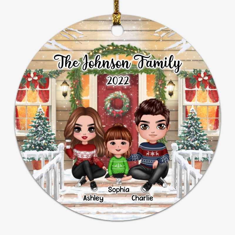 Family 2022 Christmas Front Porch Personalized Circle Ornament