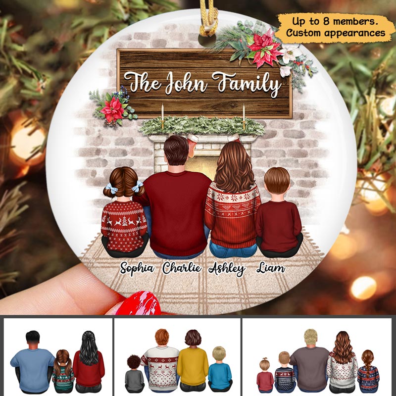 Families Sitting Christmas Gift Personalized Circle Ornament